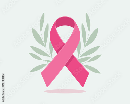 Pink Ribbon Symbol of Hope and Awareness Surrounded by Olive Branches