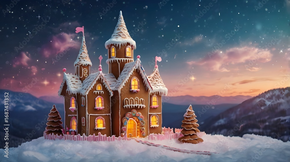 Fototapeta premium Gingerbread house at sunset