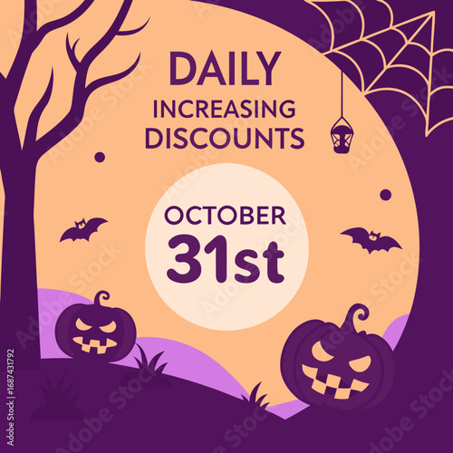 Halloween daily increasing discounts october thirty first sale event promotion spooky season vector art