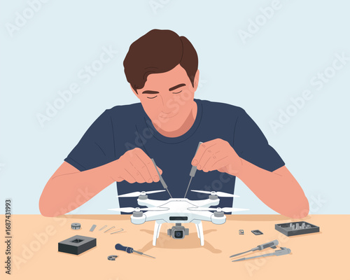 Man Repairing Drone A Detailed Illustration