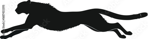 Silhouette of a cheetah in a running pose.
