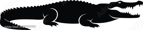 Silhouette of a large crocodile, showing its full body and sharp teeth.
