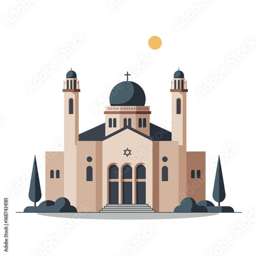 Synagogue Architecture Detailed Illustration.