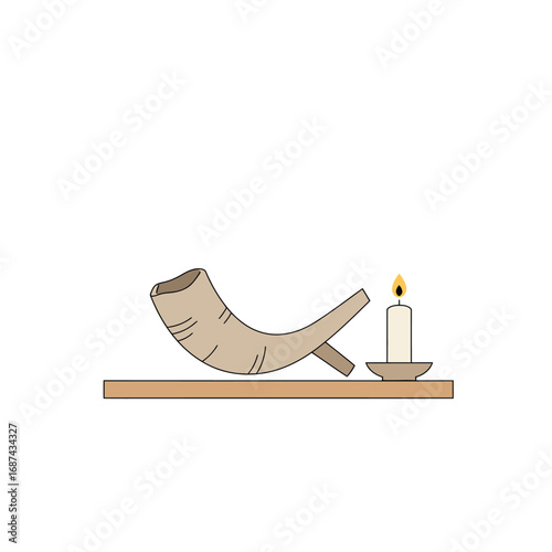 Shofar and Candle: Rosh Hashanah Symbols.