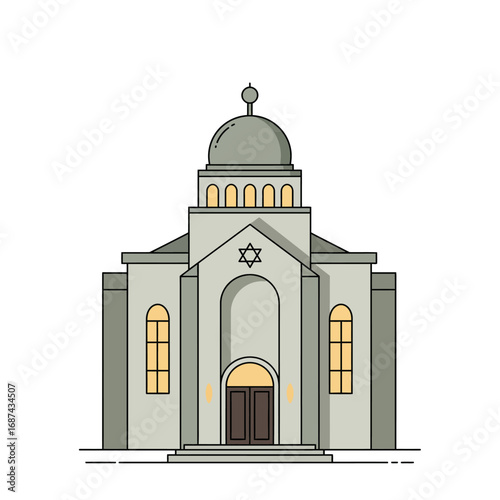Synagogue Building Architectural Illustration.