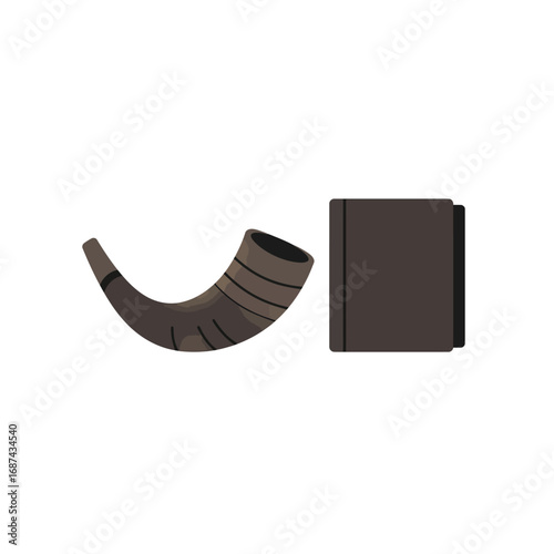 Jewish Religious Symbols: Shofar and Torah.