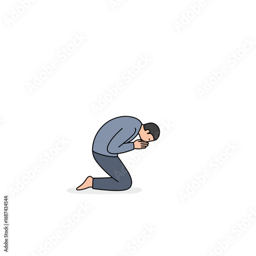 Man Kneeling in Prayer Humble Posture.