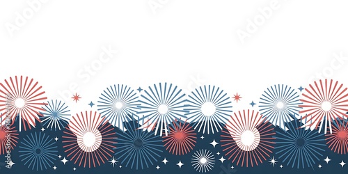 Festive fourth of july border with red, white, and blue fireworks isolated on white background