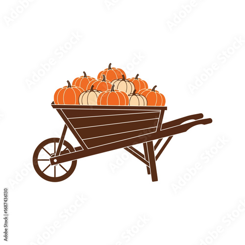 Harvest pumpkin wheelbarrow autumn farm produce gardening season vegetable vector