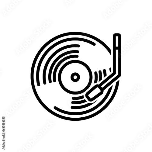 Retro turntable with vinyl record disc minimalist line icon. Vintage audio equipment and music player graphic symbol icon