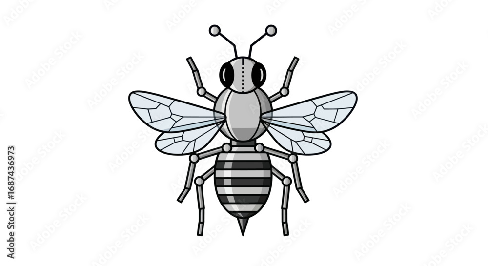 Fototapeta premium Stylized Mechanical Bee Illustration, Grey and Black Design.