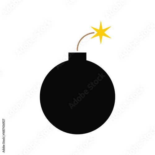 Isolated black bomb with lit fuse and explosive spark icon symbol danger threat explosive boom vector