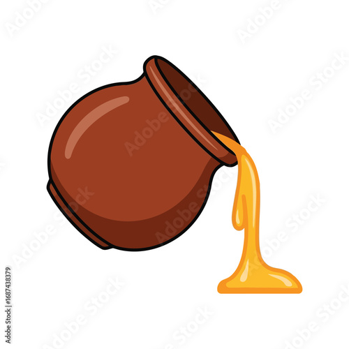 Clay pot spilling golden liquid sweet honey flowing illustration vector