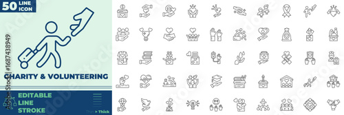 Creative Outline Charity and Volunteering Icons Collection for Fundraising and Awareness Design