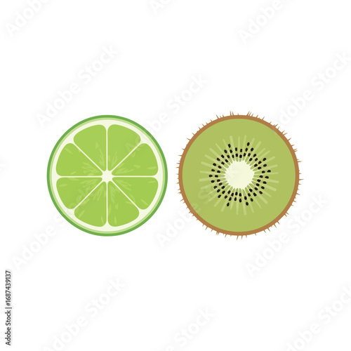 Fresh lime slice and kiwi fruit slice healthy food concept minimalist design vector