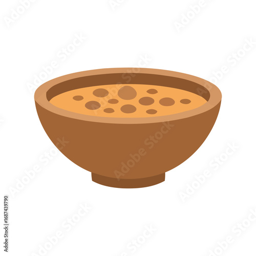 Isolated bowl of hearty lentil soup with texture detailed closeup vector