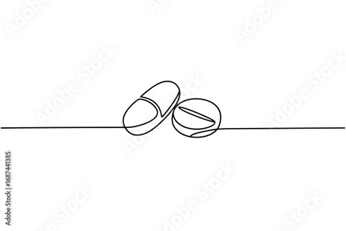 Minimalist line art of two pills on a white background