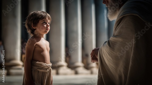 Hannah presents young Samuel to the high priest Eli, entrusting her son to God’s service with faith, humility, and hope.