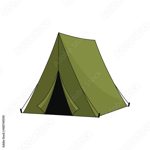 Green a frame tent pitched for outdoor camping adventure exploration vector