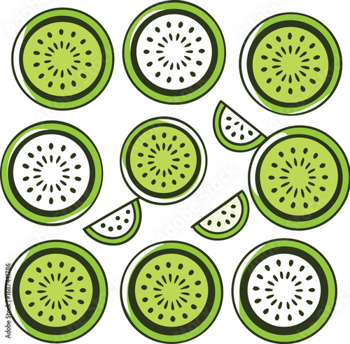 Vibrant kiwi fruit illustration with tropical leaves