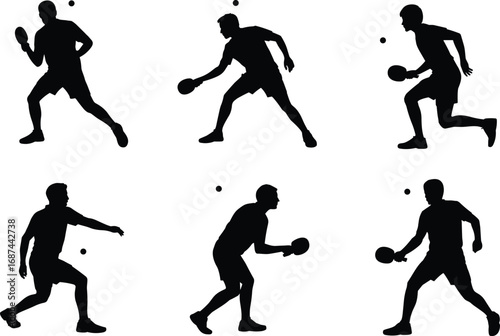 Table tennis player silhouette vector illustration, ping pong athlete action pose, sports competition design, racket and ball game outline, active movement figure art