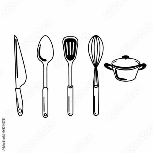 Illustration of different kitchen utensils for culinary projects