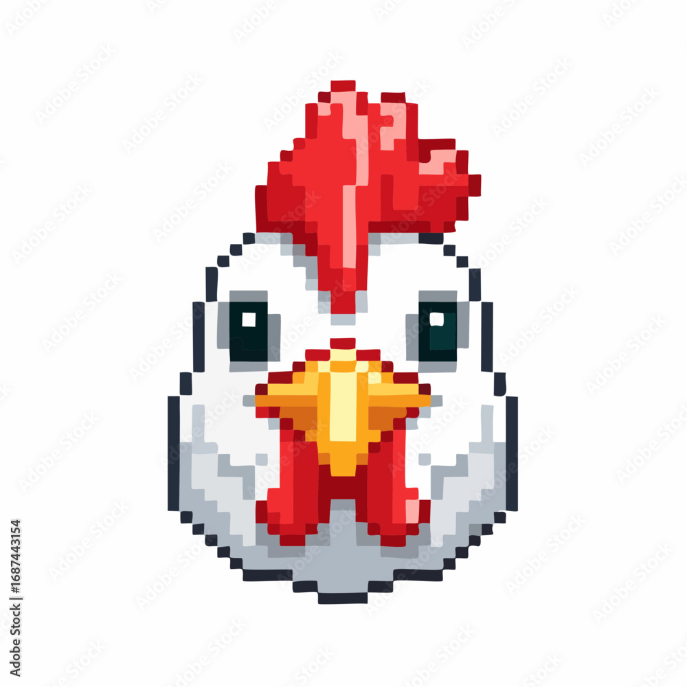 Naklejka premium Pixel Art Chicken Head Icon, Farm Animal Face Illustration