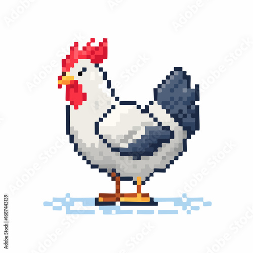 Pixel Art Chicken Icon, Farm Bird Illustration