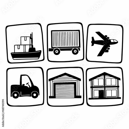 Illustration of various transportation and storage icons