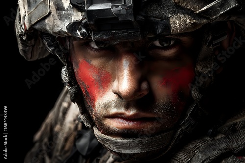 Soldier's Face: Determined Expression, War Paint