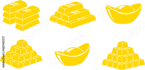 Golden ingot vector cartoon set icon. 