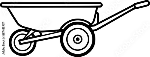 Garden wagon vector outline icon. Vector illustration farm cart on white background. 