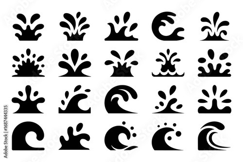 Collection of Black and White Water Splash and Wave Icons