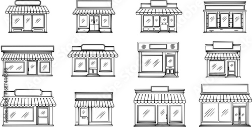 Facade store vector outline set icon. Vector illustration storefront on white background.