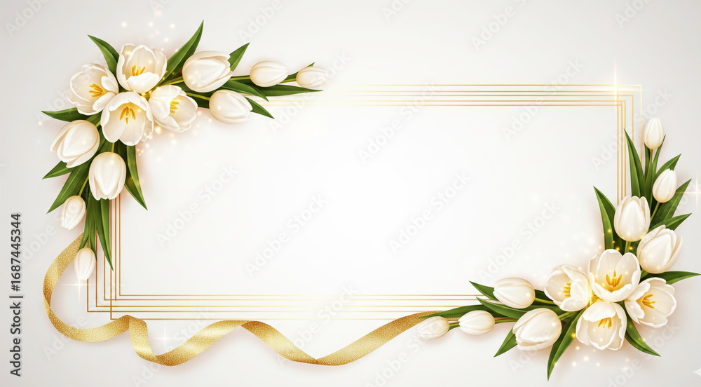 Fototapeta premium Elegance of Golden Frame and White Tulips