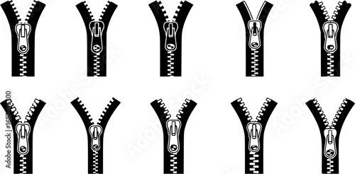 Lock of zipper vector outline set icon.