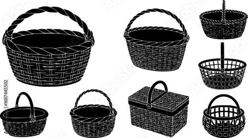 Wicker basket vector cartoon set icon. 