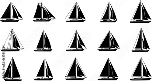 Sail yacht vector cartoon set icon.