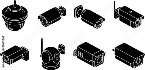 Security cameras isolated isometric set icon. 