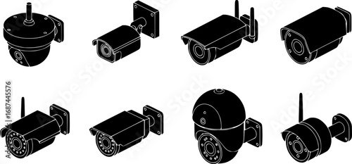 Security cameras isolated isometric set icon. 