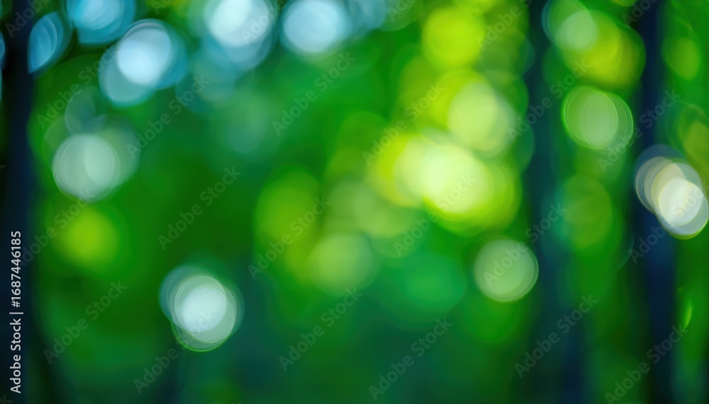 Obraz premium soft green forest bokeh with bright light spots natural blurred foliage background for tranquil designs or nature themed projects