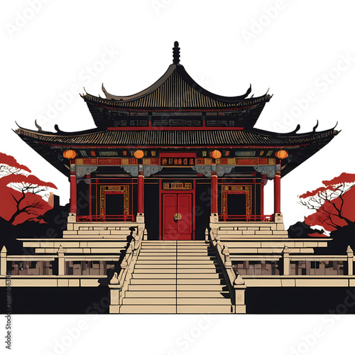 Vector Chinese temple silhouette in flat style
