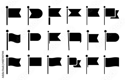 Collection of Black Flag Icons on White Background