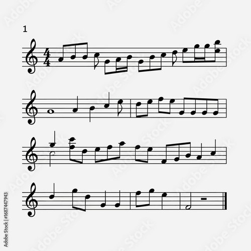 Four Lines of Musical Notation in Treble Clef
