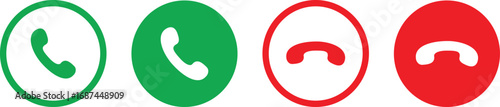 Phone call buttons icon set. Accept call and decline handset button collection. Phone dial symbols isolated on transparent background. Vector illustration.