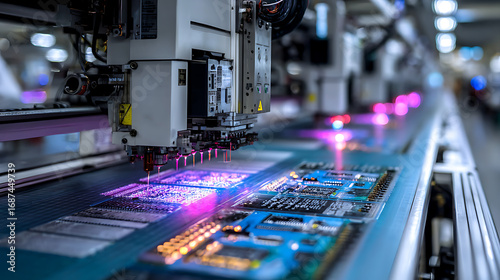 microchip factory automated machinery producing electronics components for mass production industrial assembly line robotics precision engineering computer technology hardware manufacturing