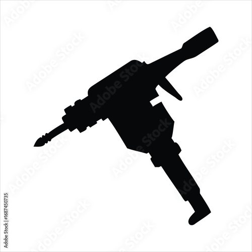 Silhouette of a heavy duty jackhammer drill on a white background