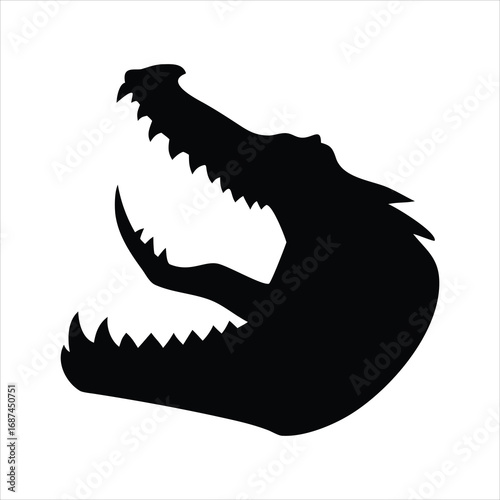 Black silhouette of a crocodile head with mouth open and sharp teeth