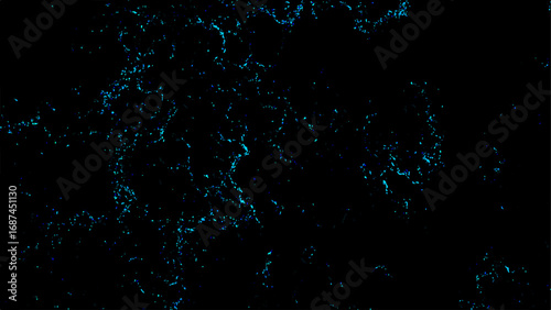 Abstract dark background with glowing neon blue fractal texture. Fine, scattered organic lines and subtle patterns. Bioluminescence, or microscopic structures, creating a futuristic, high-tech