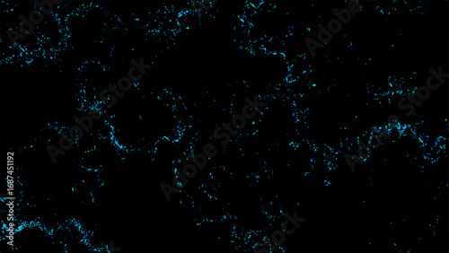Abstract dark background with glowing neon blue fractal texture. Fine, scattered organic lines and subtle patterns. Bioluminescence, or microscopic structures, creating a futuristic, high-tech